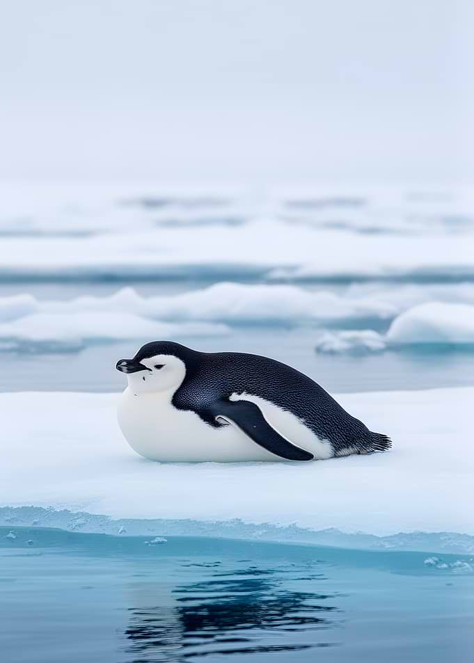 Penguin resting on ice floe