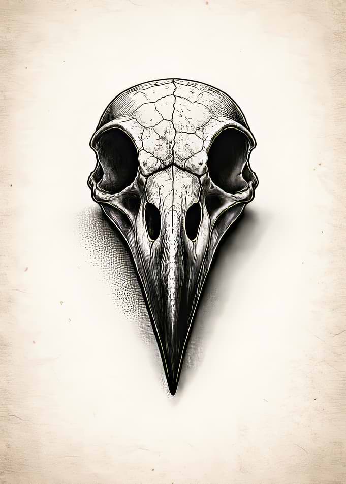 Detailed Crow Skull Illustration