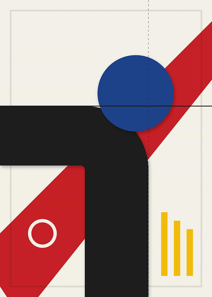 Abstract Geometric Composition with Blue Circle