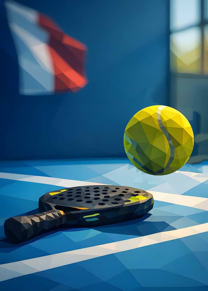 Padel Racket and Ball on Court