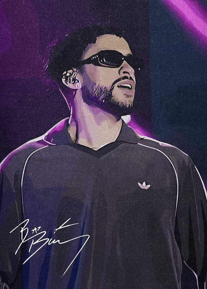 Bad Bunny Portrait with Signature