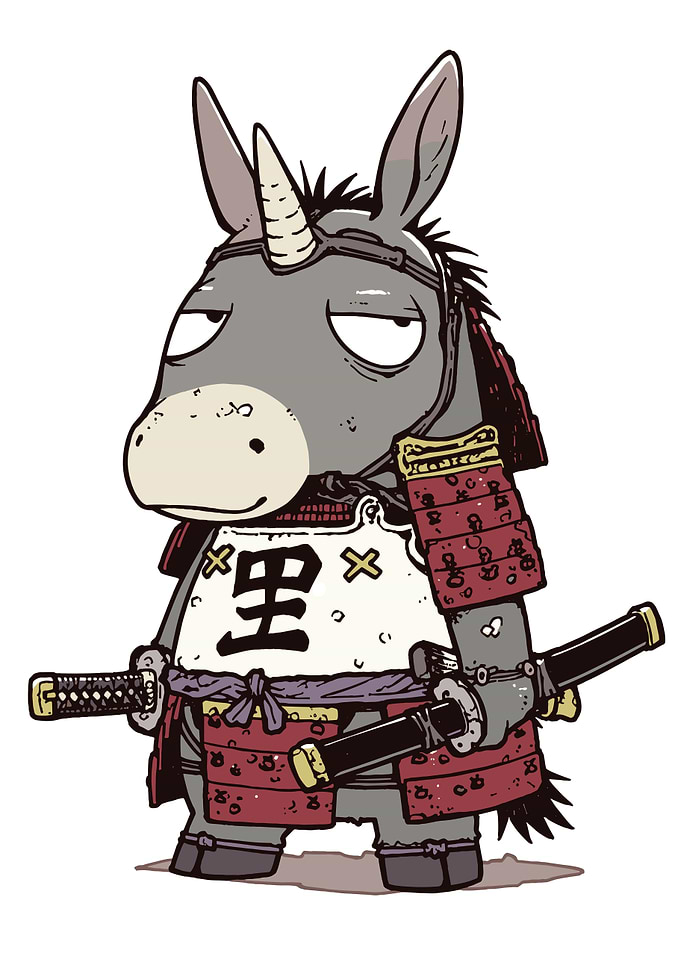Samurai Donkey with Unicorn Horn