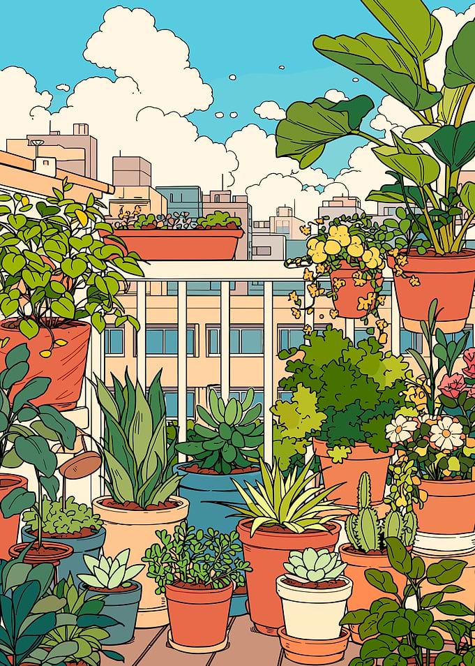 Balcony Garden with Cityscape View