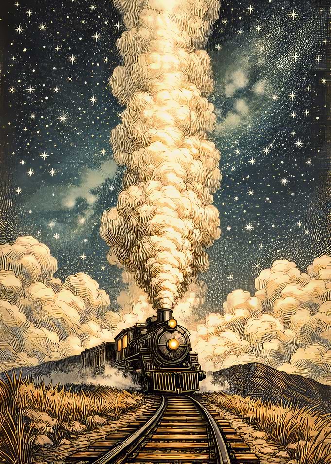 Vintage Train Under a Starry Sky