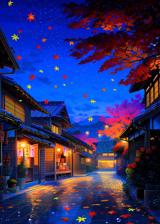 Autumn Night in a Japanese Village