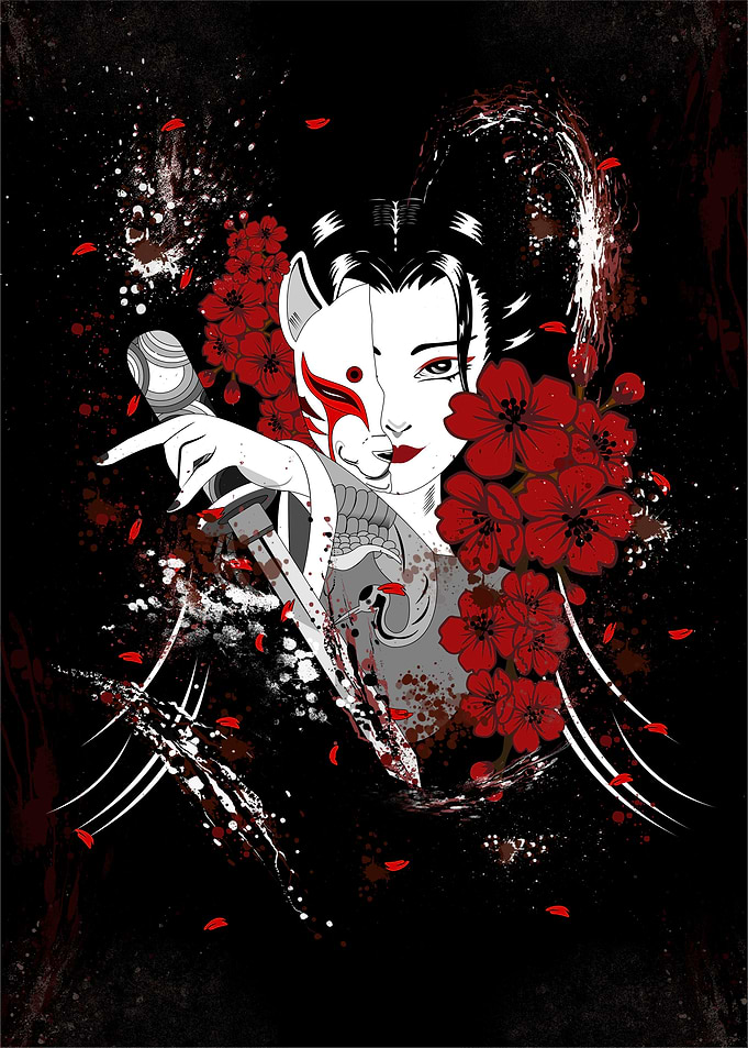 Geisha with Fox Mask and Sword