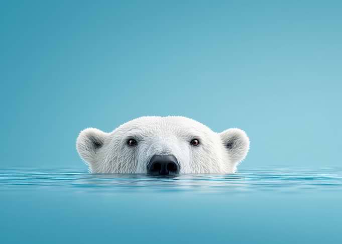 Polar Bear Peeking Out of Water