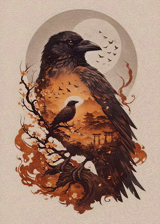 Japanese Crow Landscape Art