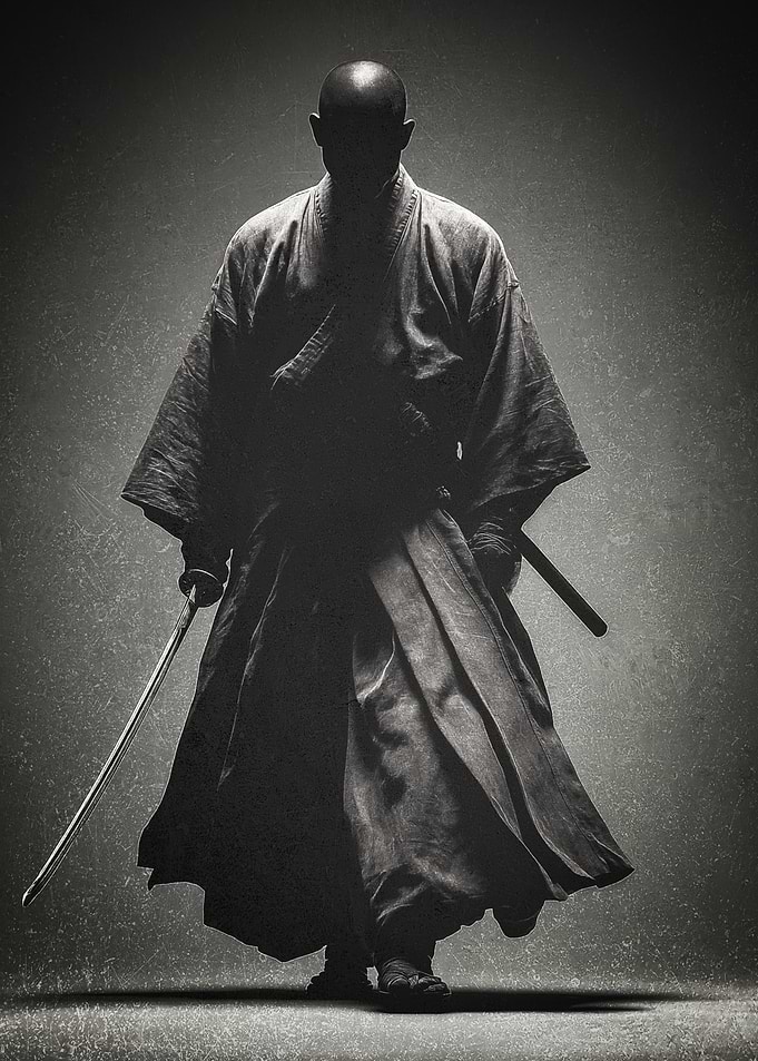 Samurai Warrior with Katana black and white