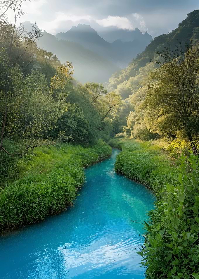River Through Lush Green Valley