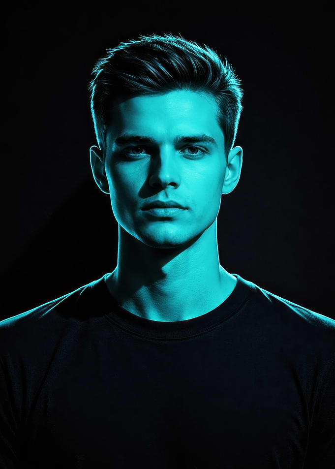 Man in Teal Light