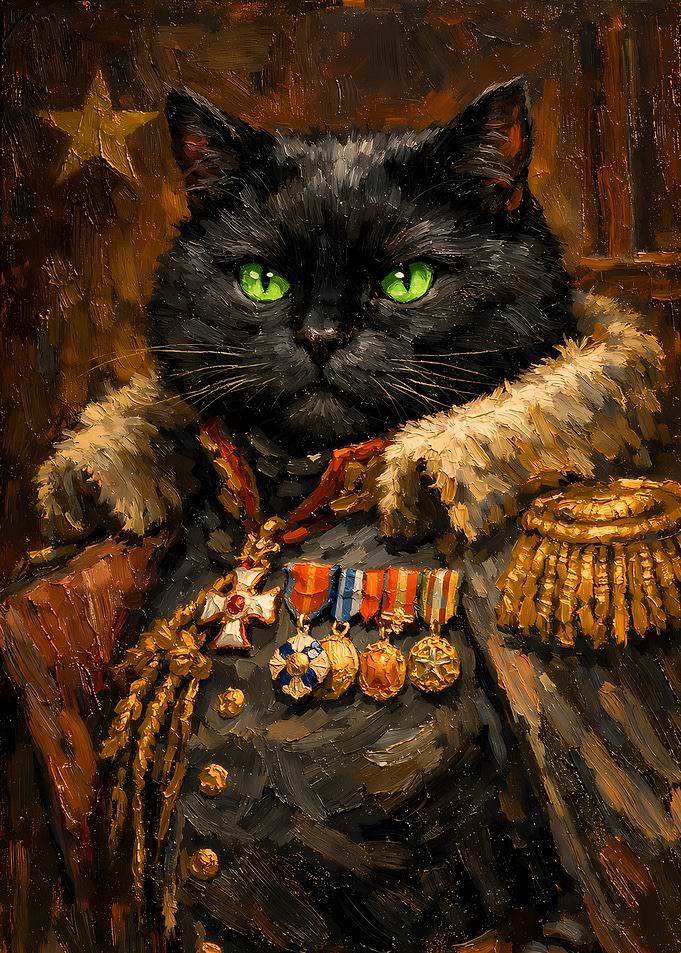 Black Cat Animal Decorated Soldier Oil Painting