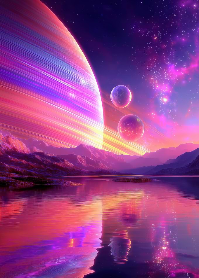 Alien Planet Landscape with Rings