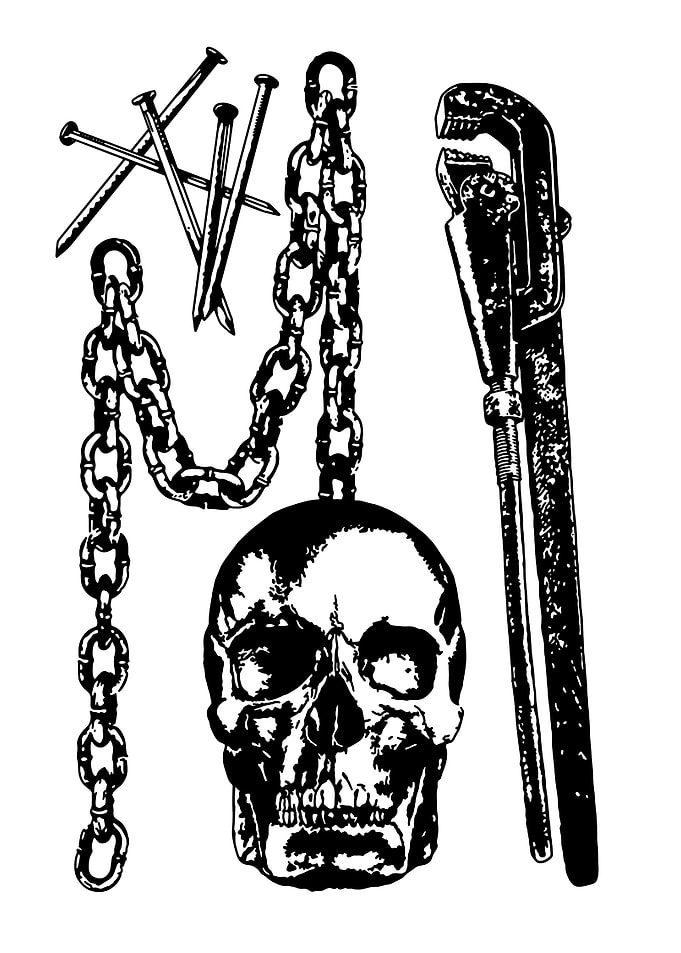 Skull, Chains, Nails, and Wrench