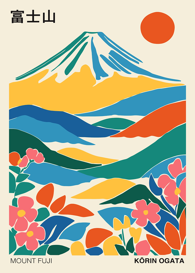 Mount Fuji Landscape with Flowers