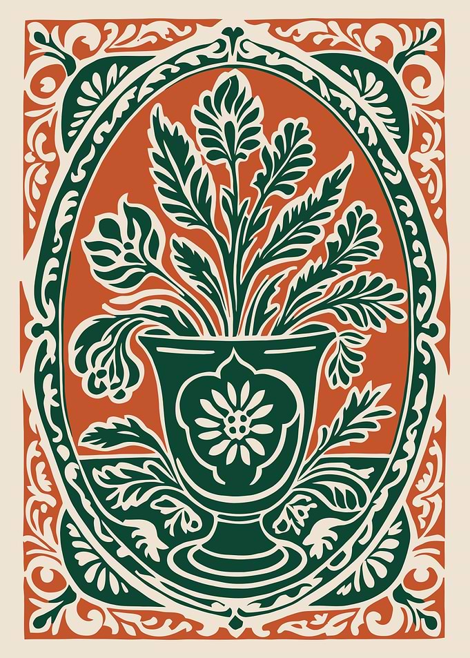 Ornate Floral Vase Illustration