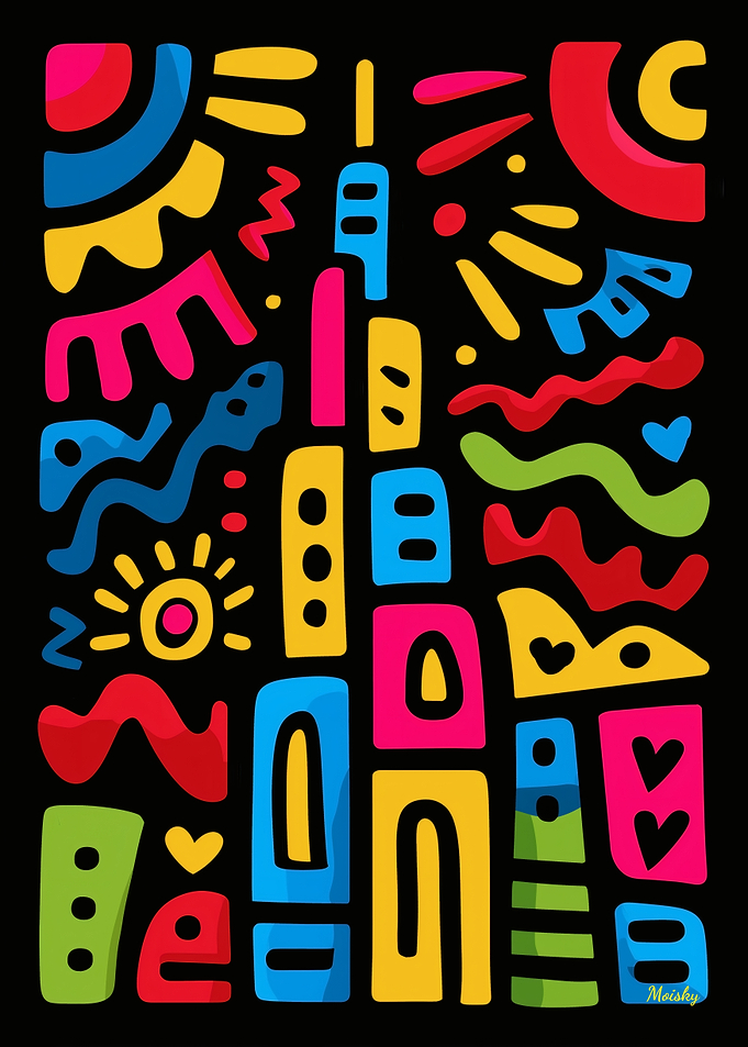 Abstract Cityscape with Sun and Waves