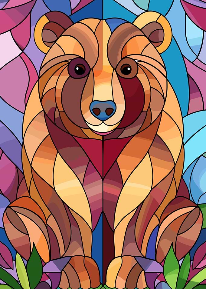 Stained Glass Bear Portrait