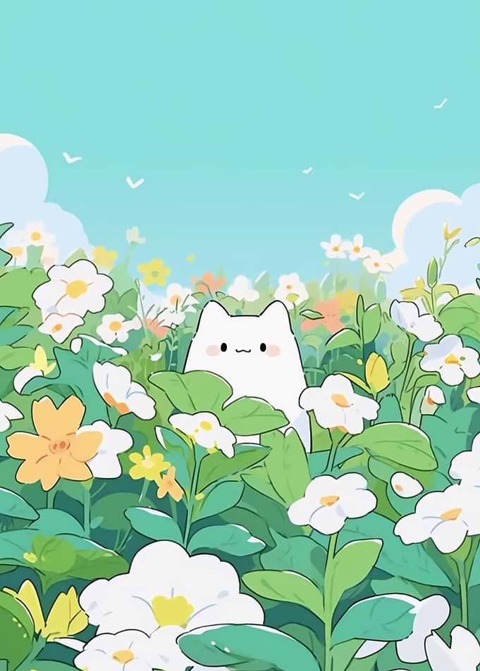 Cute Cat in a Flower Field