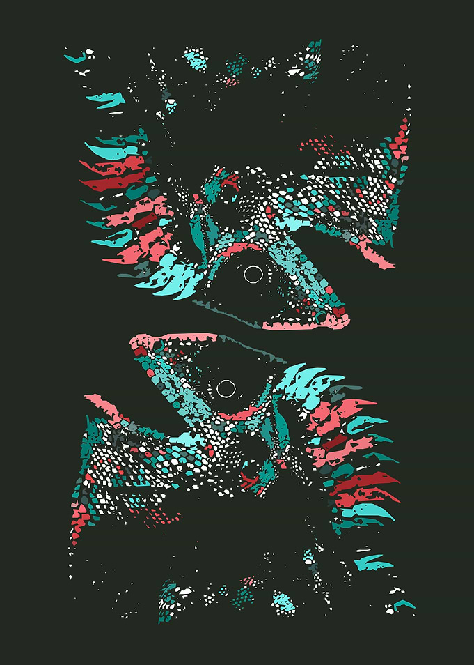 Two Abstract Reptile Heads