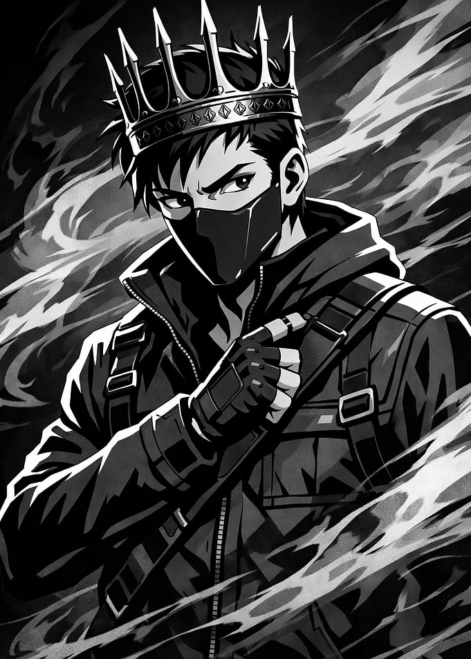 Anime King with Mask and Crown