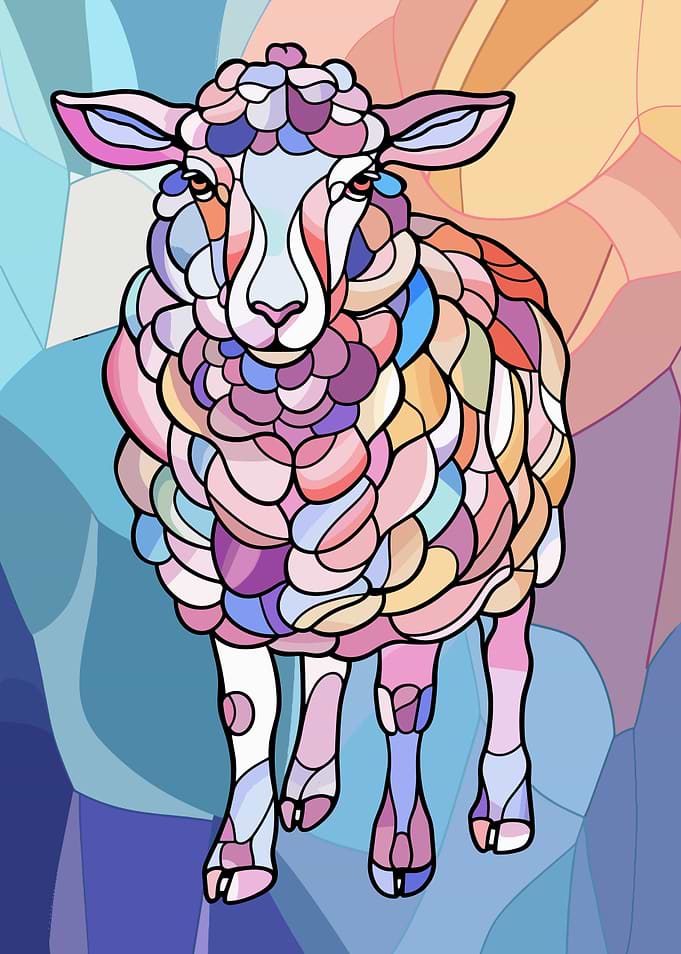 Colorful Stained Glass Sheep