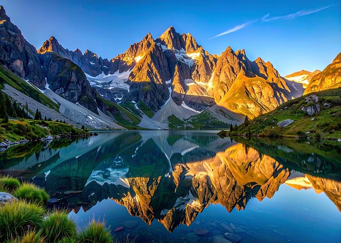 Mountains at Lake Reflection at Sunrise Nature