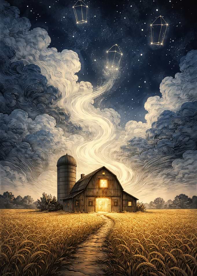 Magical Barn Under Starry Sky