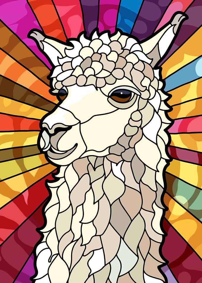 Stained Glass Alpaca Portrait