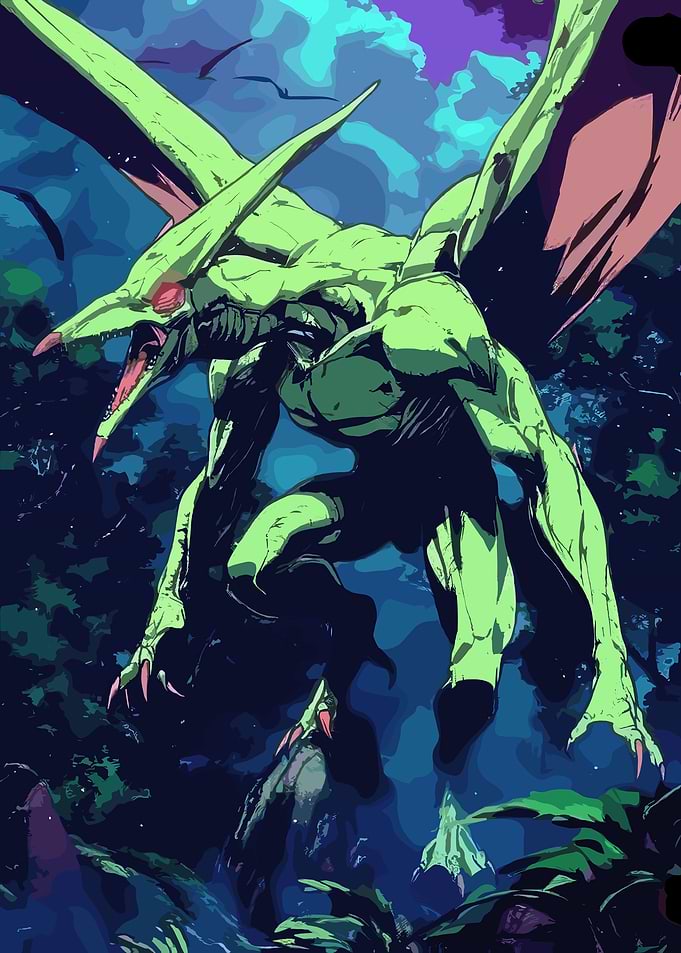 Green Dragon Monster in Dark Forest