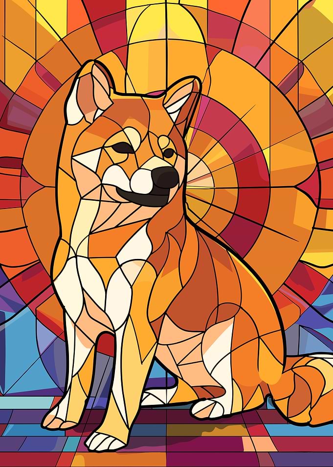 Shiba Inu Stained Glass Art