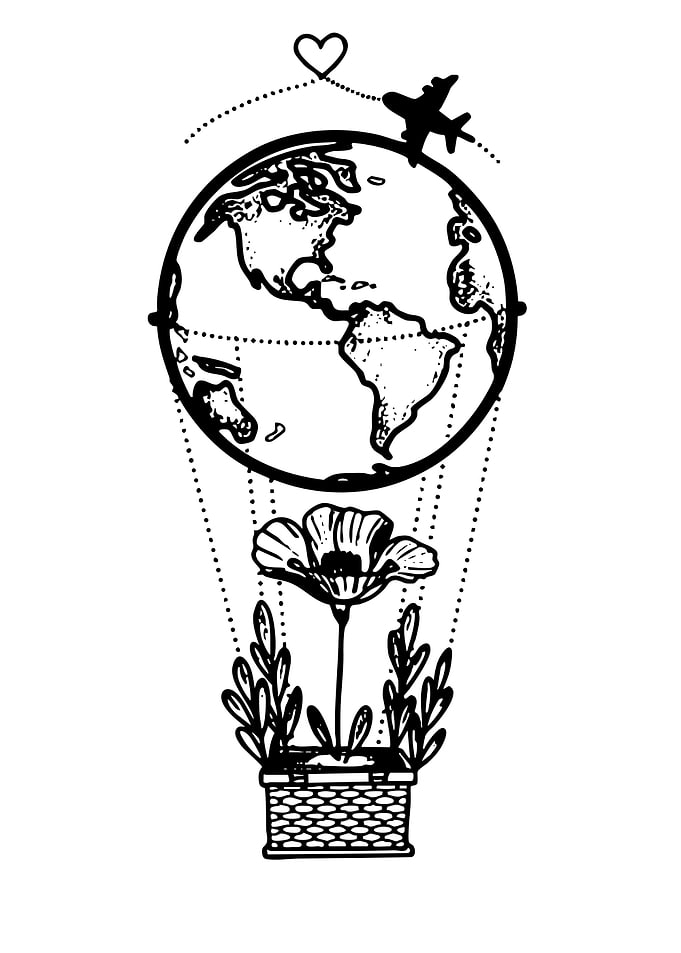 Hot Air Balloon Globe with Flower
