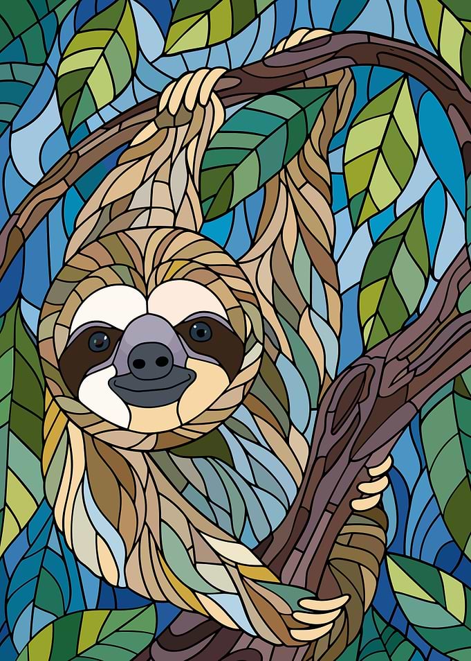 Stained Glass Sloth in Tree