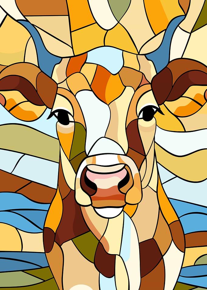 Stained Glass Cow Portrait