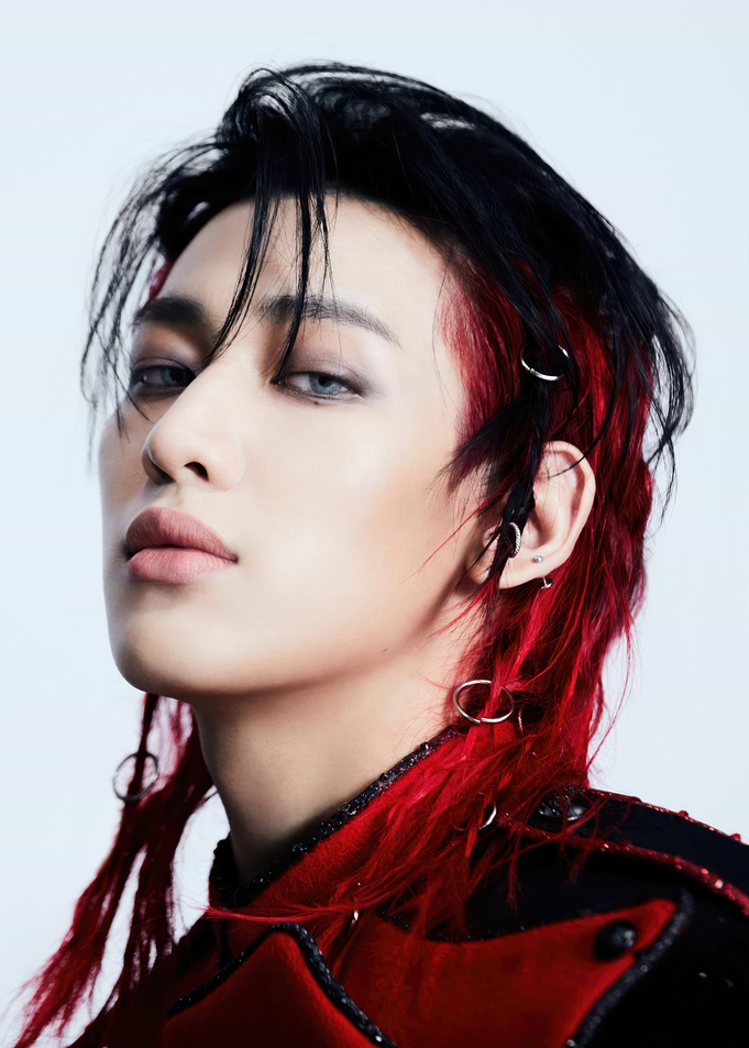 K-Pop Idol with Red and Black Hair bambam