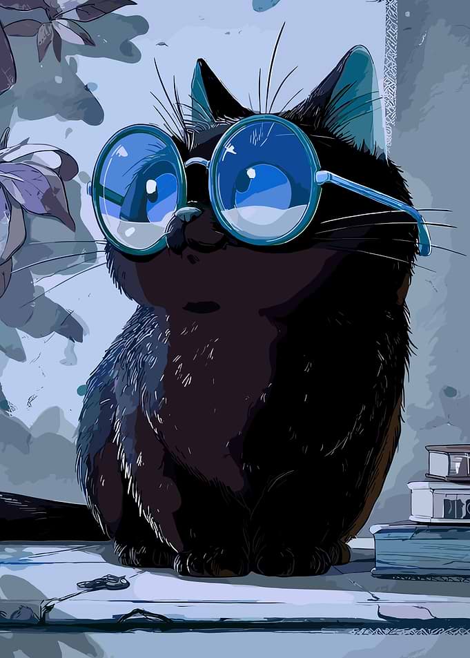 Black cat wearing glasses