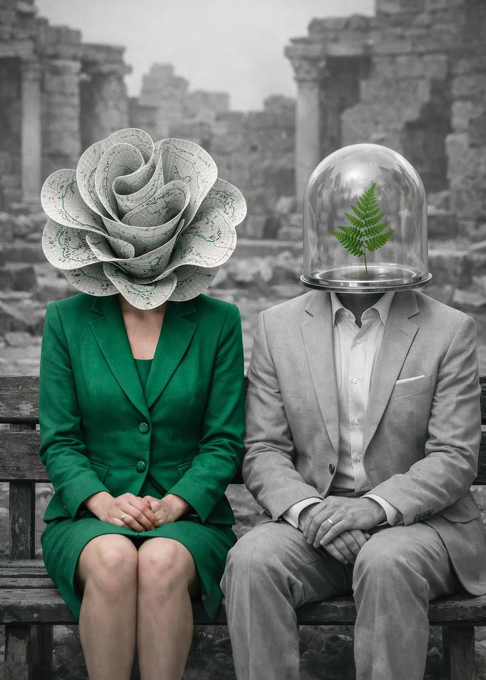 Surreal Couple with Nature Heads