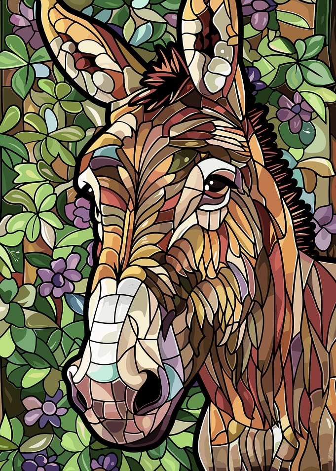 Stained Glass Donkey Portrait