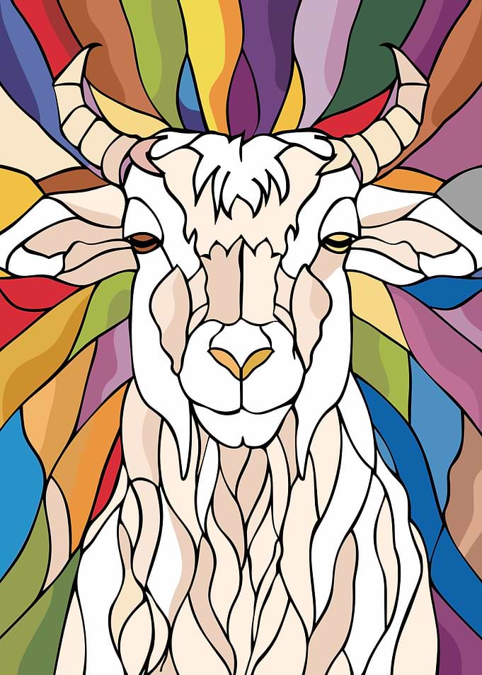 Stained Glass Goat Portrait