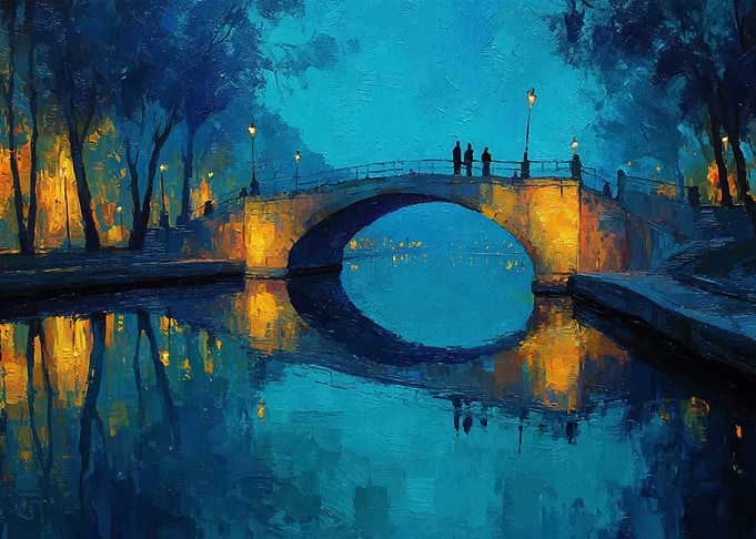 Bridge reflection at night