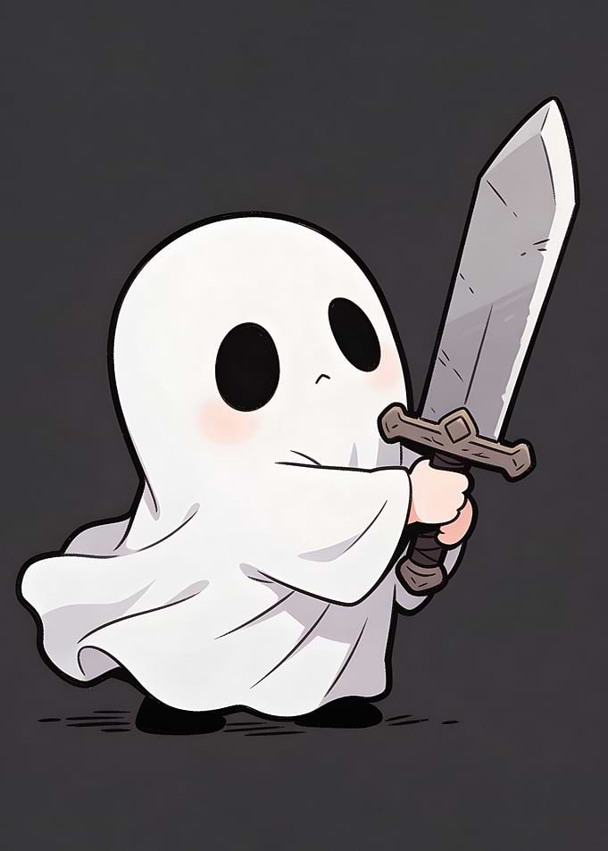 Cute Ghost Warrior with Sword