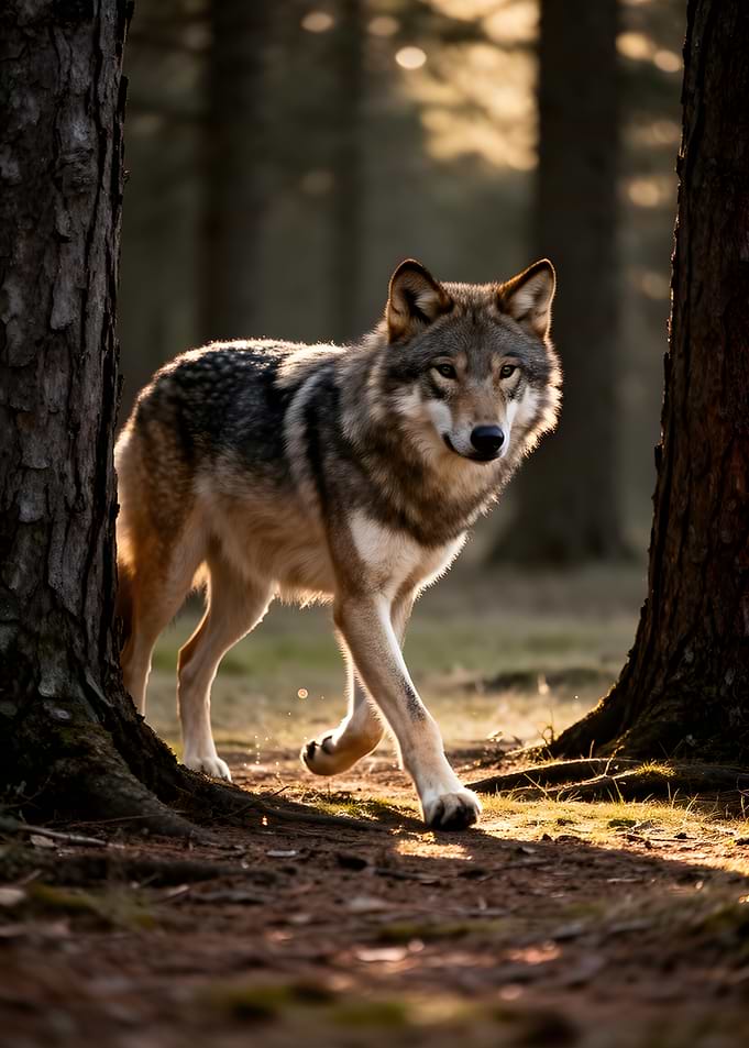 Wolf walking in a forest