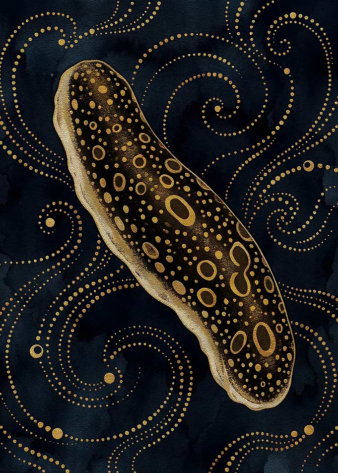 Gold Sea Slug on Dark Background