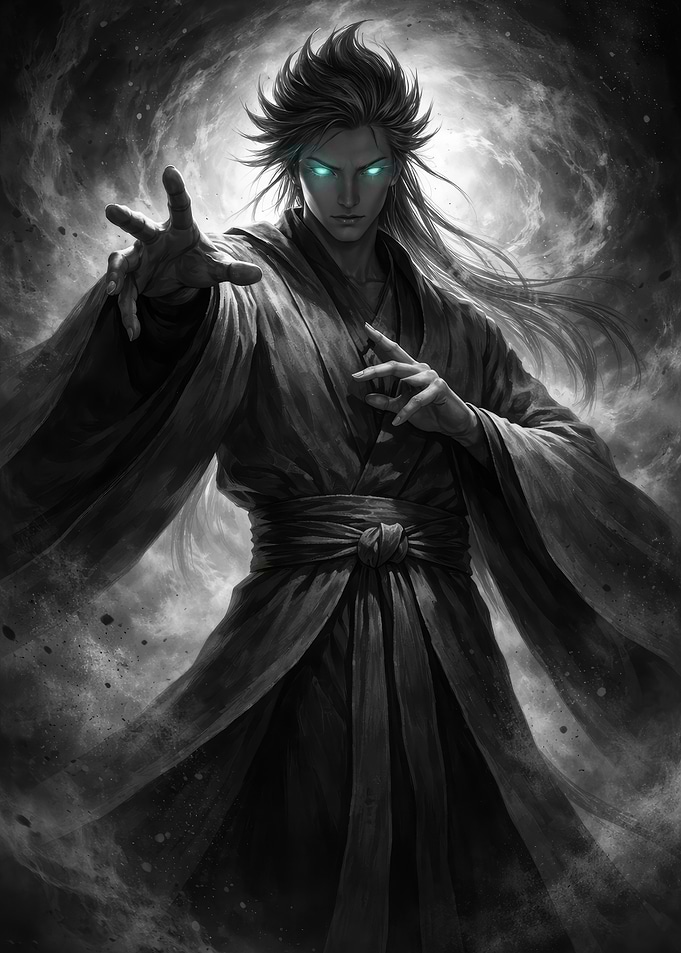 Mysterious Man with Glowing Eyes