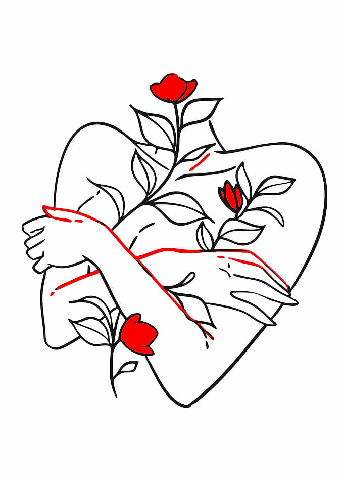 Embrace with Flowers Line Art