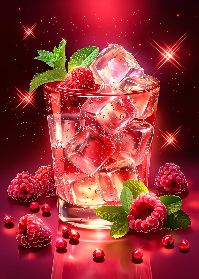 Raspberry Ice Drink with Mint