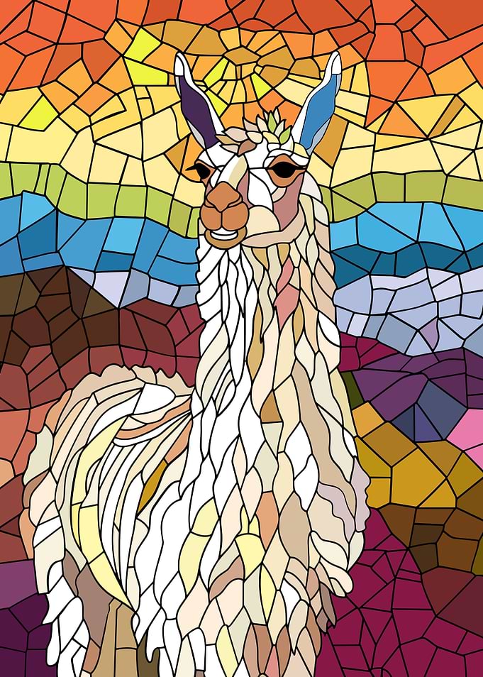 Stained Glass Llama Portrait