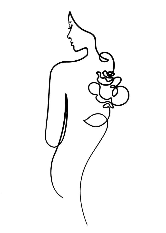 Minimalist Line Art of Woman and Flower