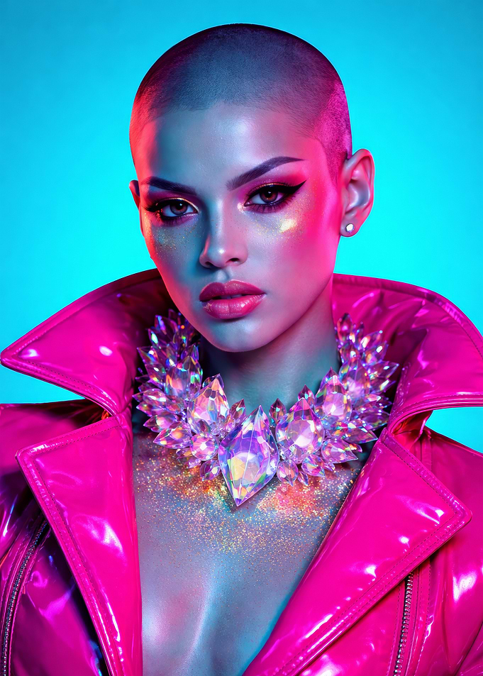 Glamorous Bald Woman with Pink Jacket
