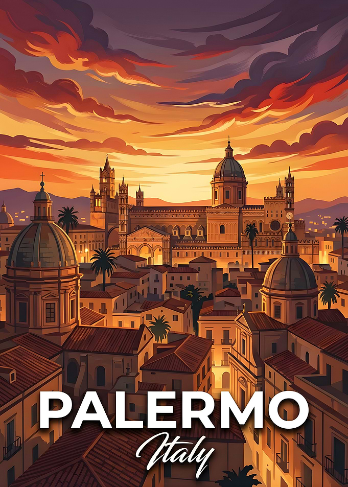 Palermo Italy Cityscape at Sunset